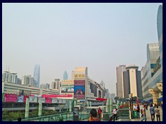 Luohu district: Luohu Station with KK100 and Shun Hing Square dominating Shenzhen's skyline in afar.